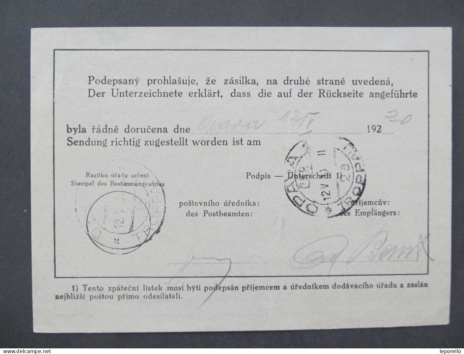BRIEF Albrechtice Krnov Olbersdorf F.Rossmanith 1930 Rückschein  /// P9500 - Briefe U. Dokumente