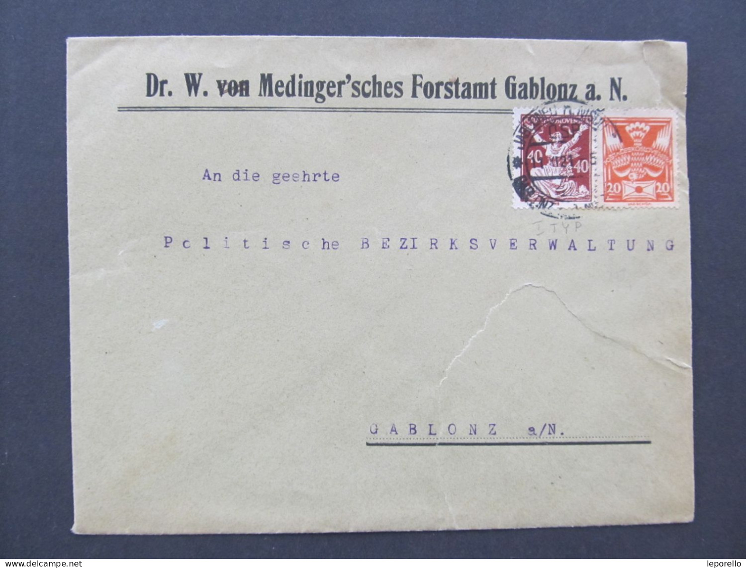 BRIEF Gablonz Jablonec 1921 Dr.W. Von Medinger  /// P9498 - Covers & Documents