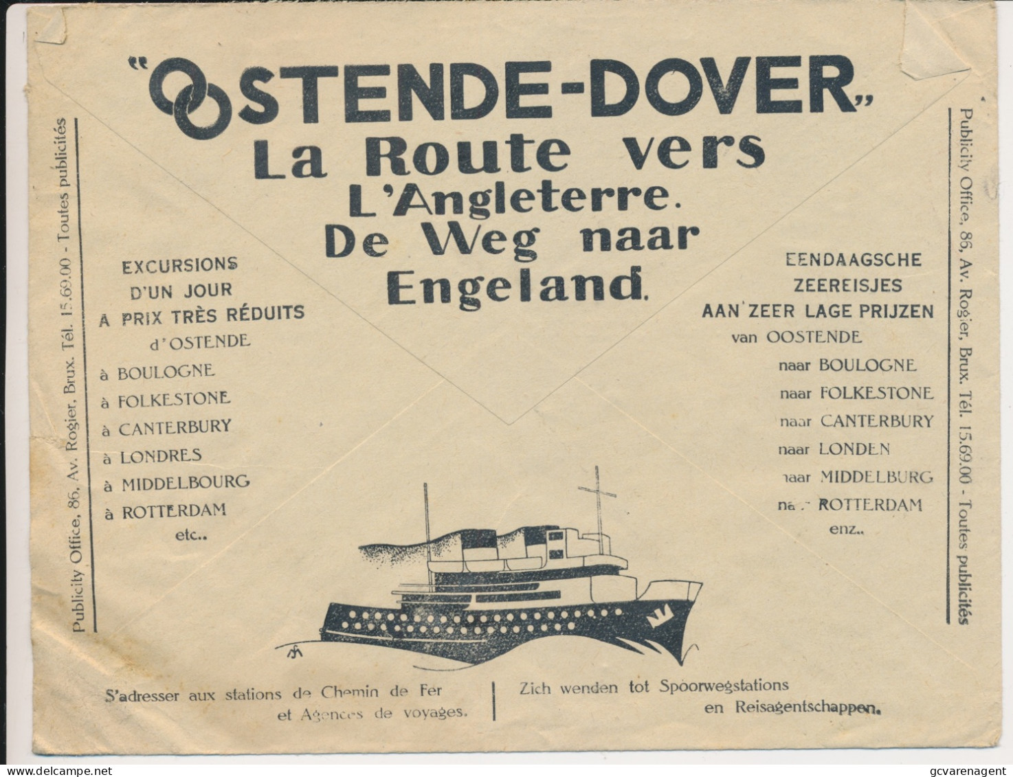 Old Envelope With Publicité 1933 Oostende - Dover , La Route Vers L'angleterre , De Weg Naar Engeland.    Farde - Omslagen