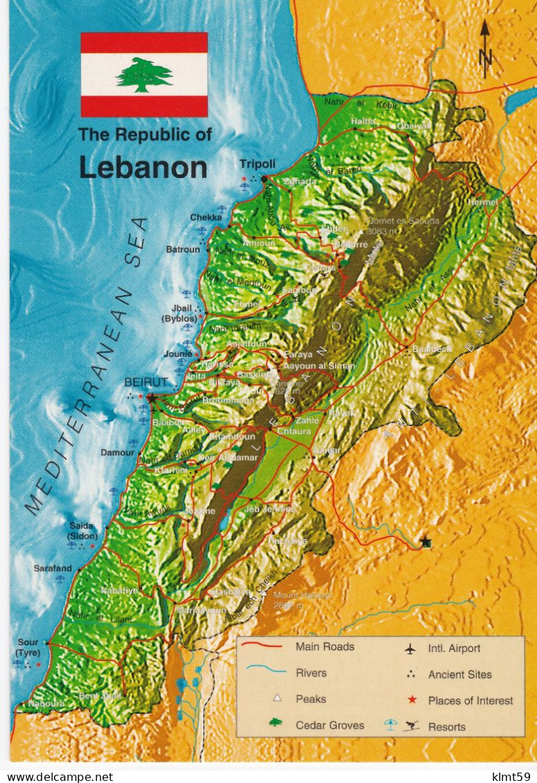 Physical Map Of Lebanon - Liban