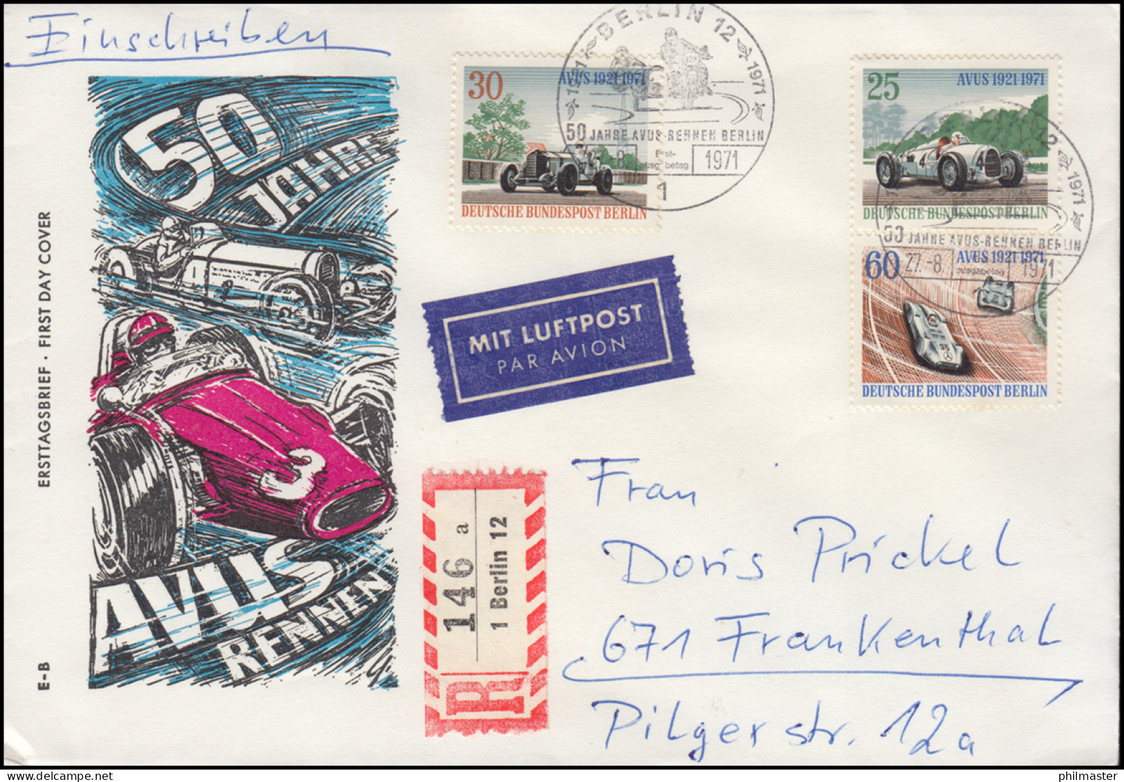 398+399+400 Avus-Rennen: Marken Aus Block 3 Schmuck-FDC ESSt BERLIN 27.8.1971  - Lettres & Documents