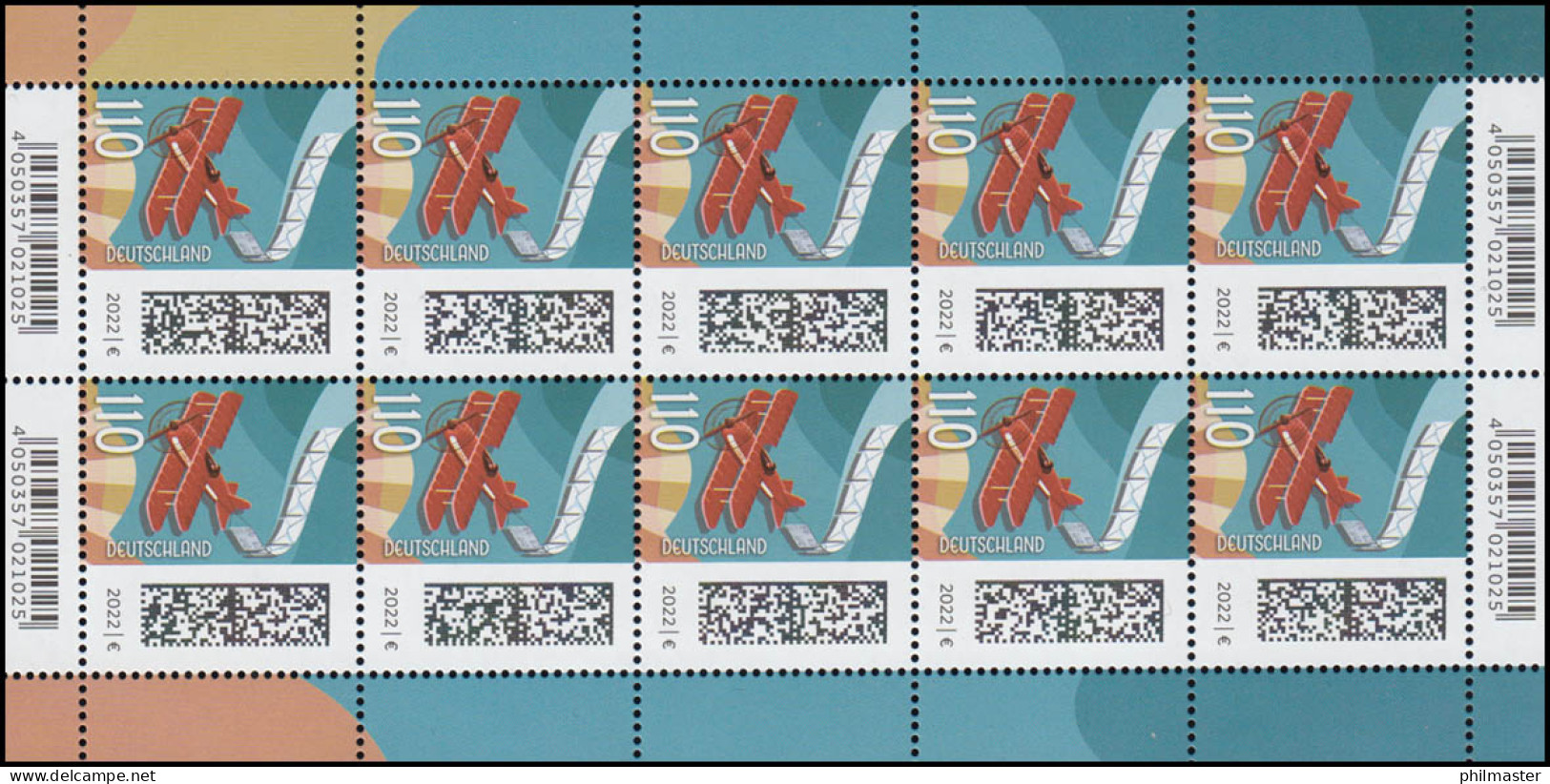 3671CI Welt Der Briefe - Luftpost 110 Cent - 10er-Bogen ** Postfrisch - 2001-2010