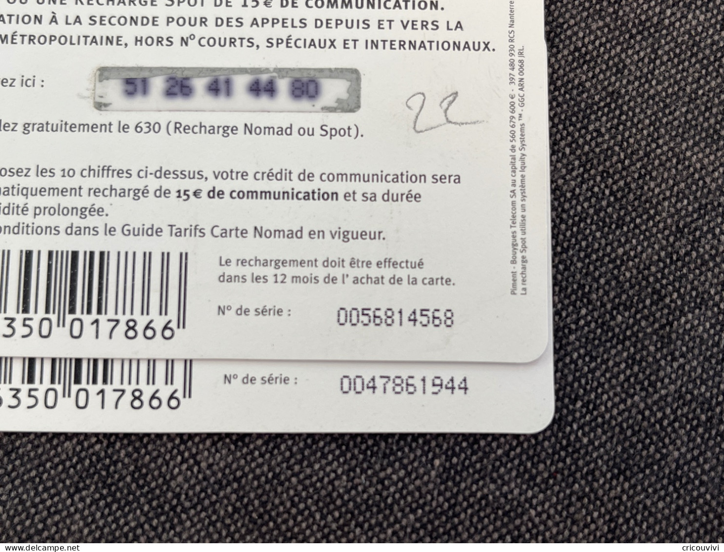Nomad / Bouygues Nom Pu22 - Cellphone Cards (refills)