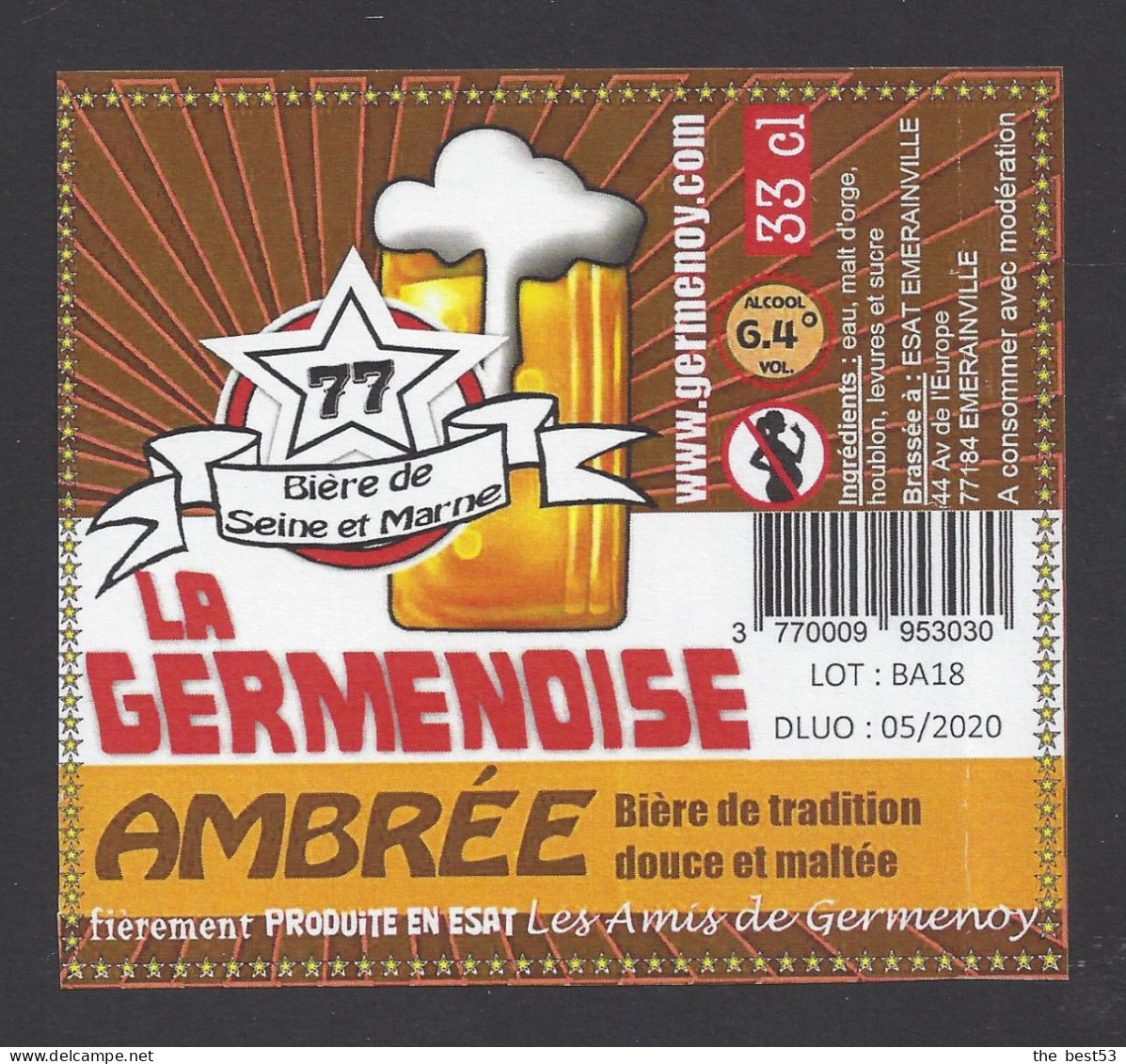 Etiquette De Bière Ambrée - La Germenoise -  Brasserie D'Emerainville  (77) - Beer