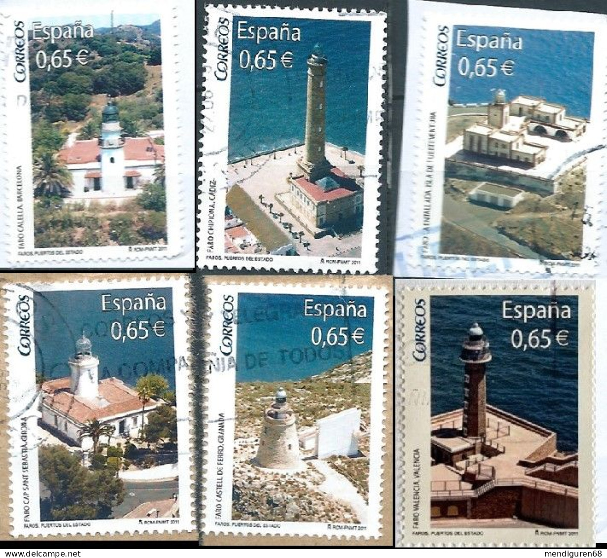 ESPAGNE SPANIEN SPAIN ESPAÑA  2011 FROM M/S LIGTHOUSES FAROS SET 6V USED  ED 4646A-G  YT 4302-07 MI 4597-602 SC 3787A-F - Used Stamps