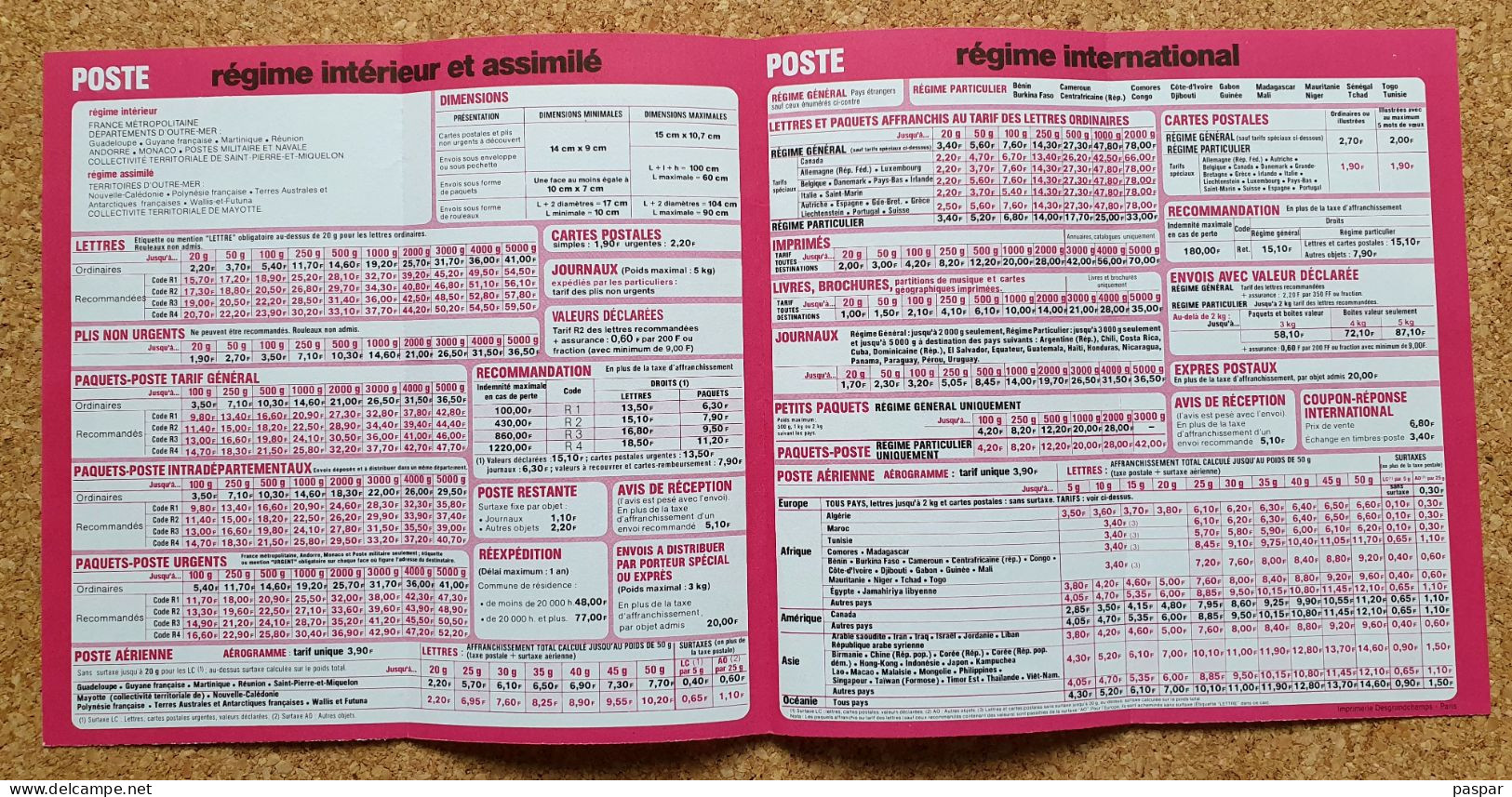 Principales Taxes Août 1986 Ministère Des PTT  Poste - Postdokumente