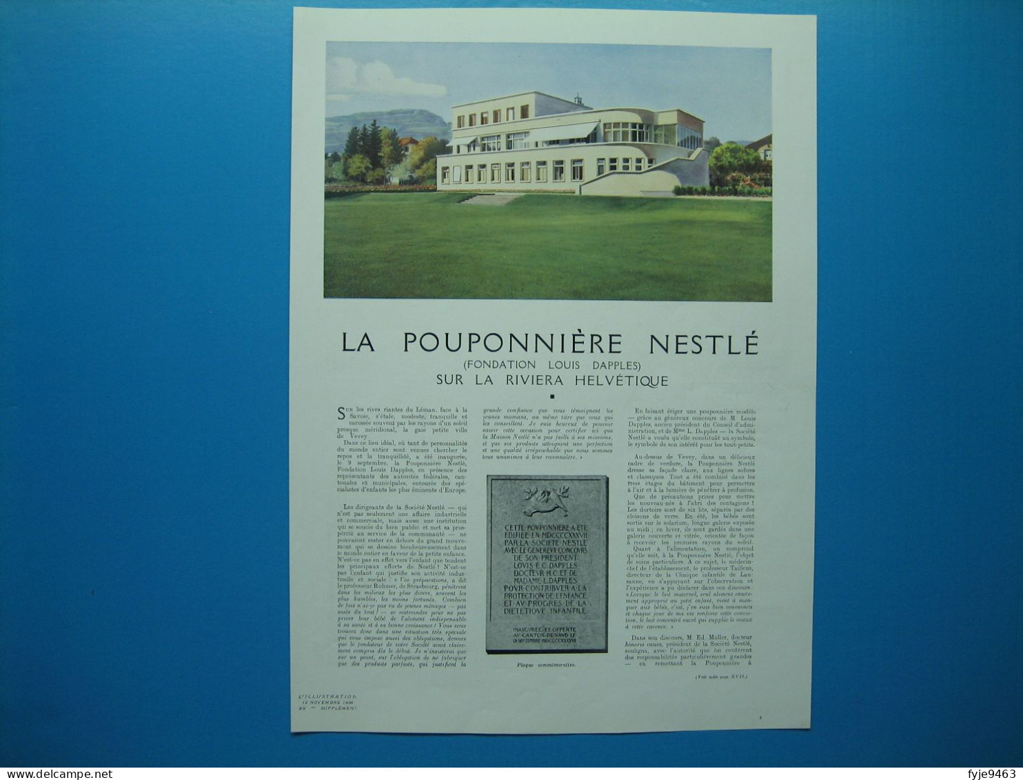 (1938) La Pouponnière NESTLÉ à Vevey (Suisse) - Document De 3 Pages - - Non Classés