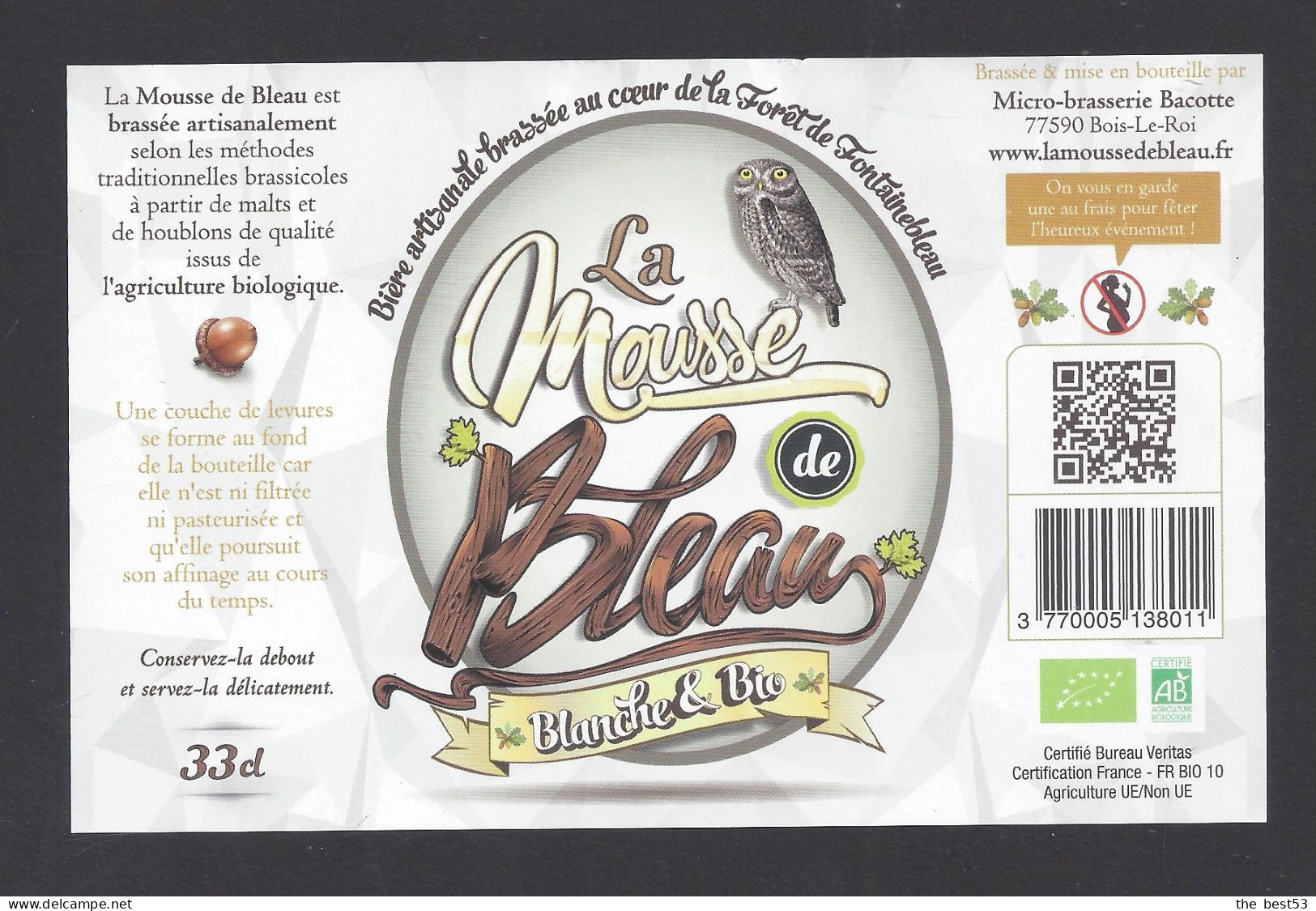 Etiquette De Bière Blanche  -  La Mousse De Bleau -  Brasserie Bacotte  à  Bois Le Roi  (77) - Beer
