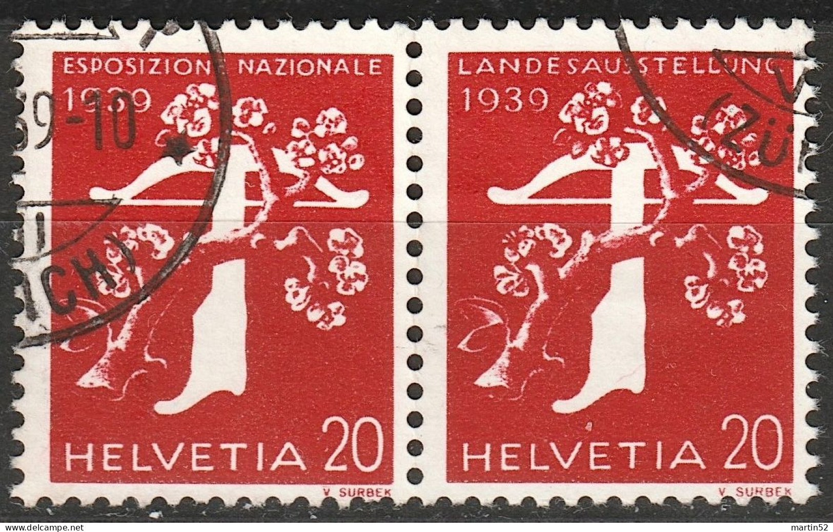 Schweiz Suisse 1939: Rollenpaar Zu Z27f = 230yR.01+238yR Mi W23 = 346yR+354y Mit N° P0930 ⊙.39 (ZÜRICH) (Zu CHF 140.00) - Rollen