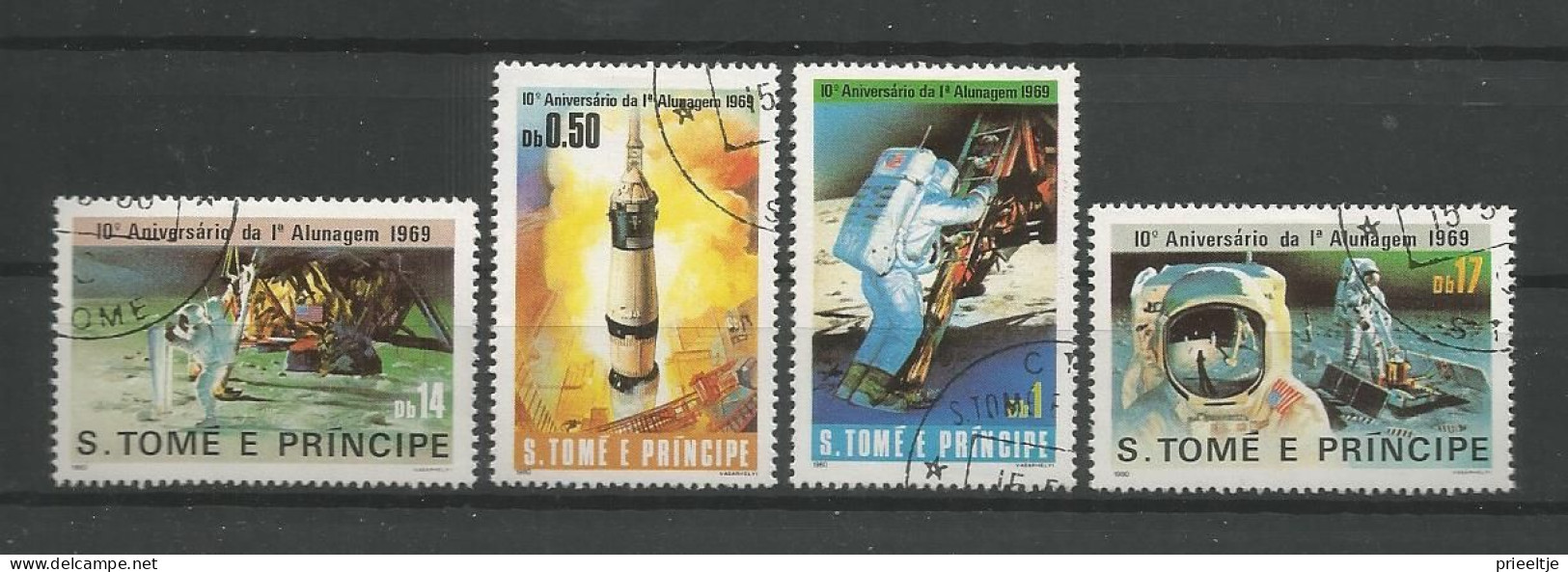St Tome E Principe 1980 Space 10th Anniv. 1st Man On The Moon  Y.T. 594/597 (0) - Sao Tome And Principe
