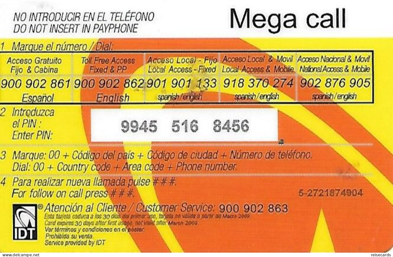 Spain: Prepaid IDT - Mega Call 03.09 - Sonstige & Ohne Zuordnung