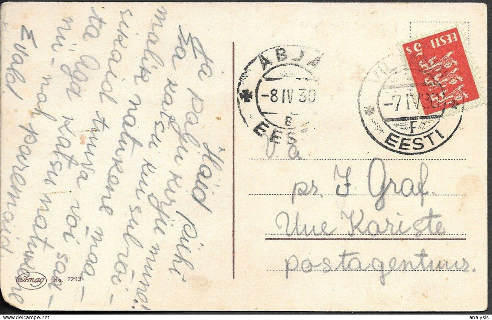 Estonia Postcard Mailed Viljandi To Abja 1930 - Estonie