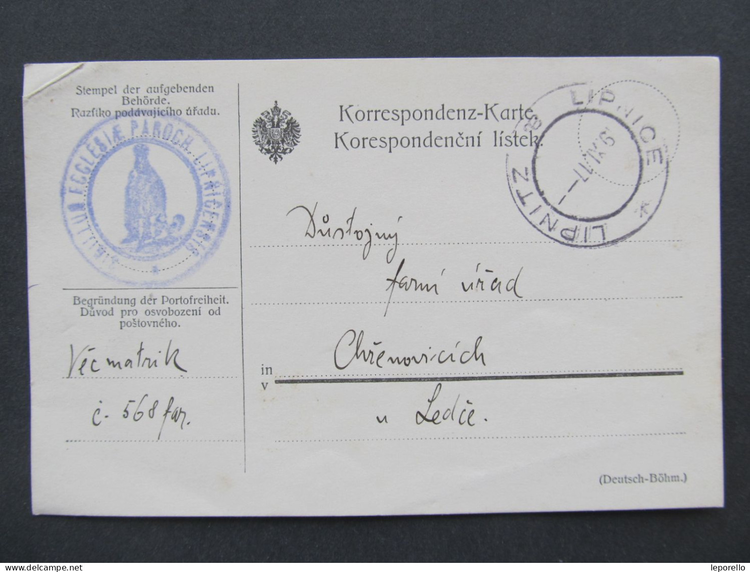 KARTE Lipnice Nad Sázavou - Chřenovice Ledeč 1917 Matriční Portofrei  /// P9482 - Lettres & Documents
