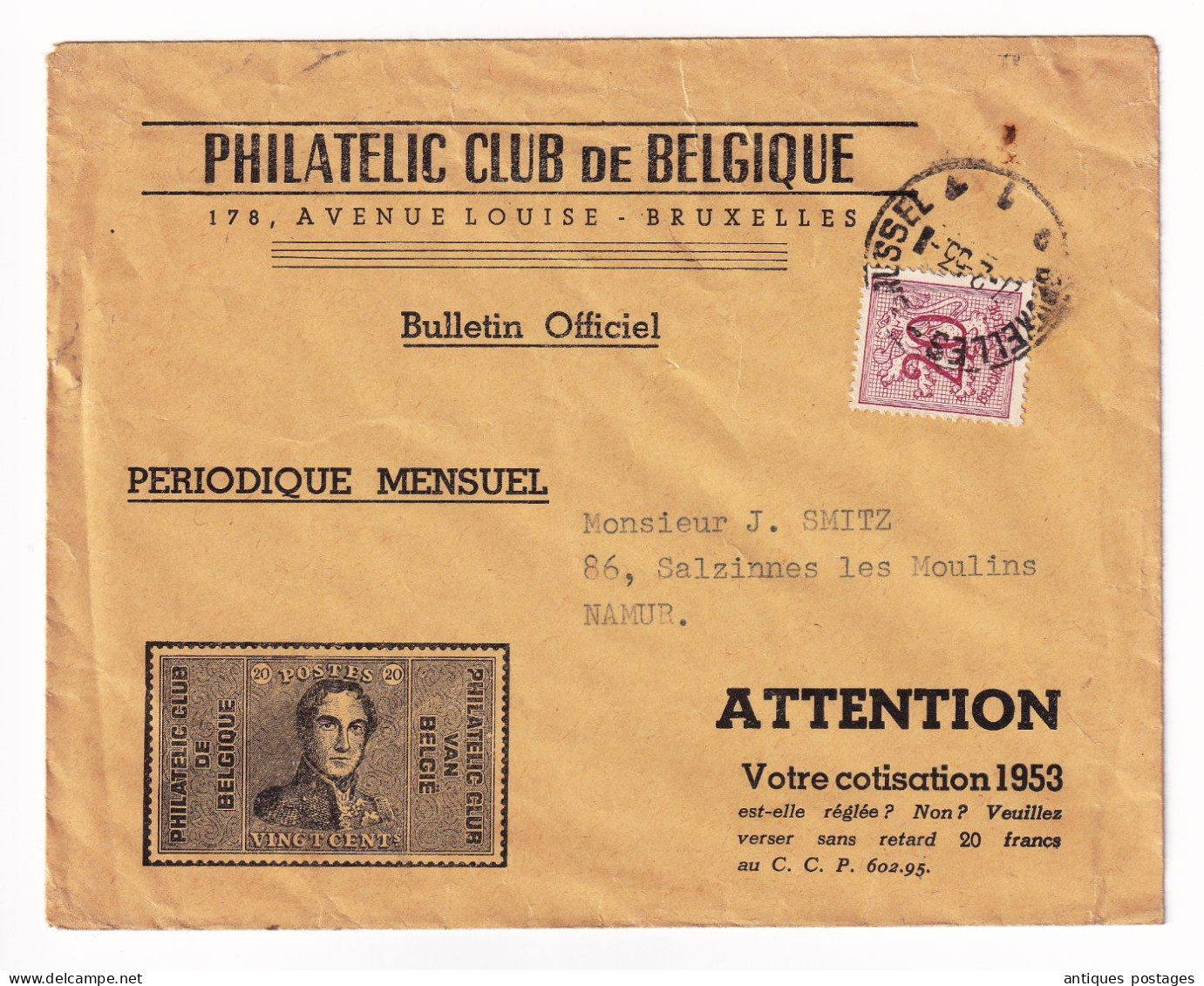 Lettre 1953 Philatelic Club De Belgique Bruxelles Philatélie Philately - Covers & Documents