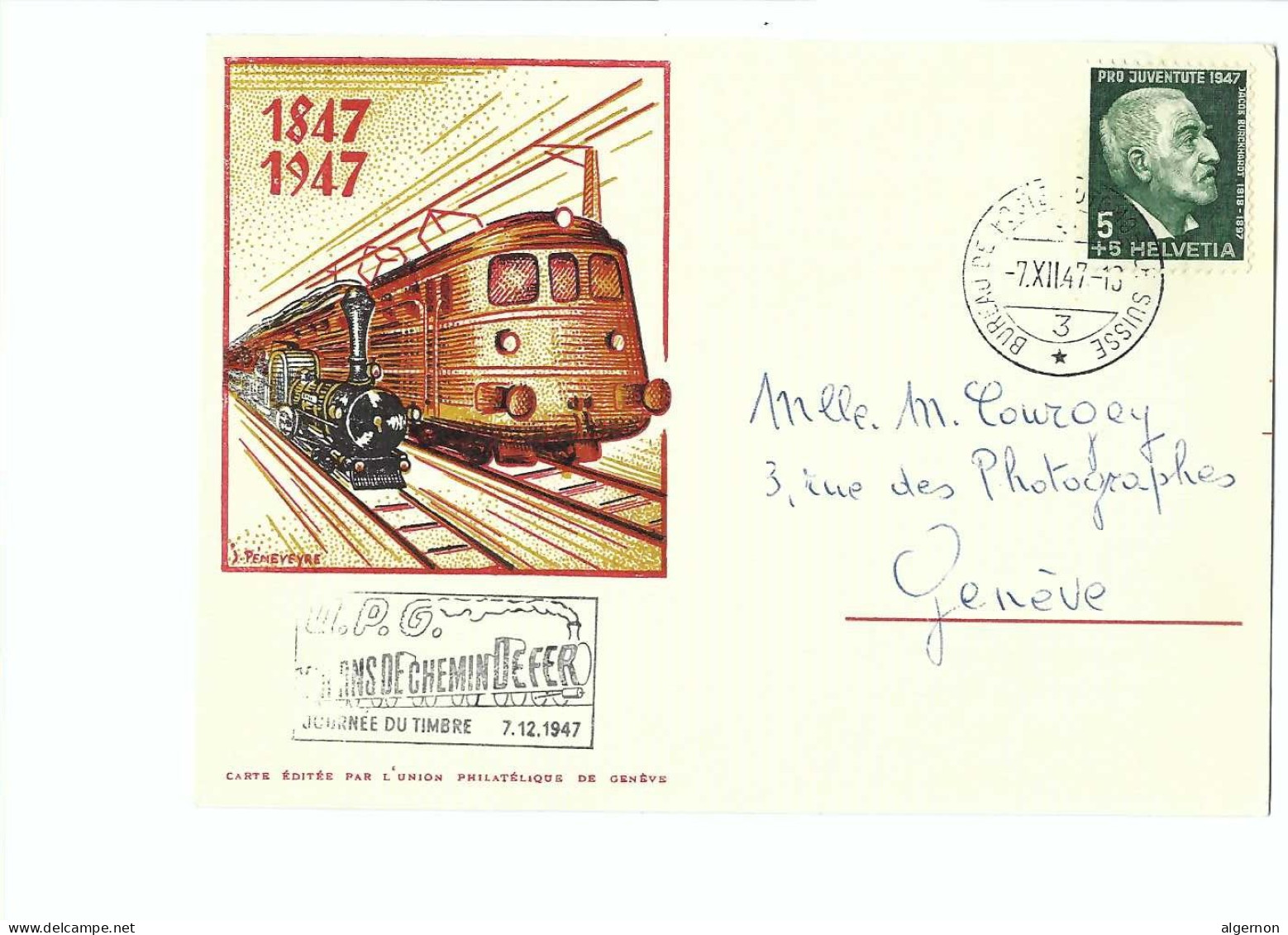 32592 -  Tag Der Briefmarke Journée Du Timbre 1947 Cent Ans De Chemin De Fer 1847-1947 Cachet Spécial UPG - Oblitérés