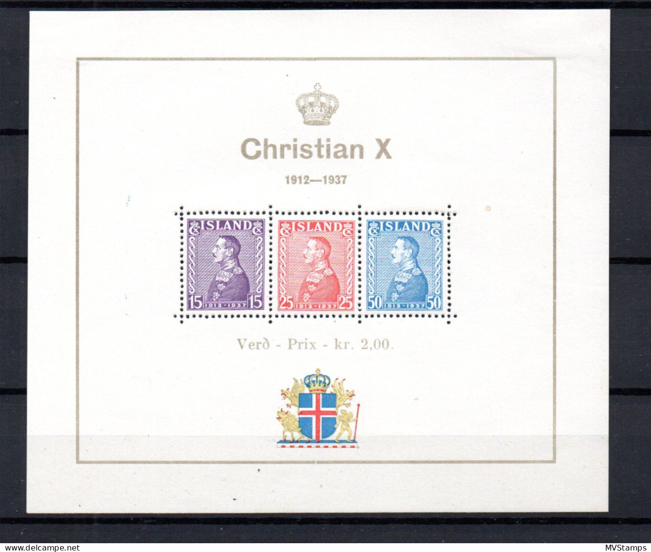 Iceland 1937 Old Sheet King Christian X Stamps (Michel Bl.1) MLH - Neufs