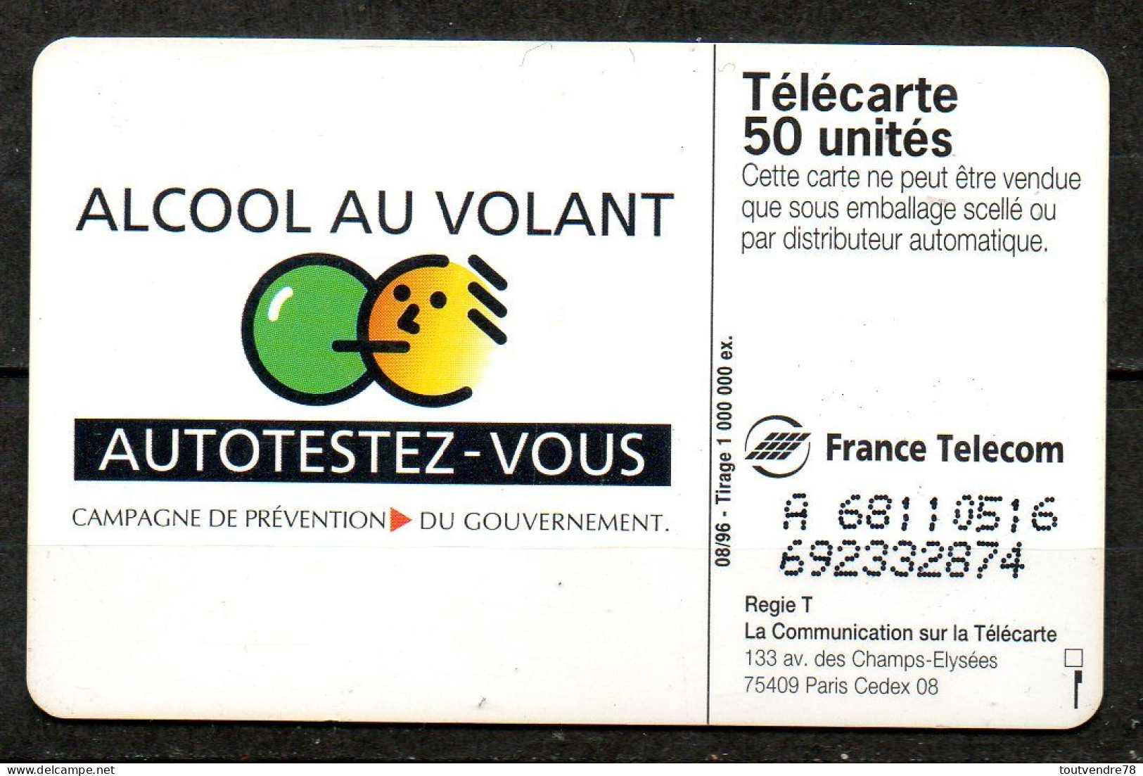 C490 : France F683 Alcool Au Volant Sécurité Routiére 50U-S03 Édition 08/1996 - 1996