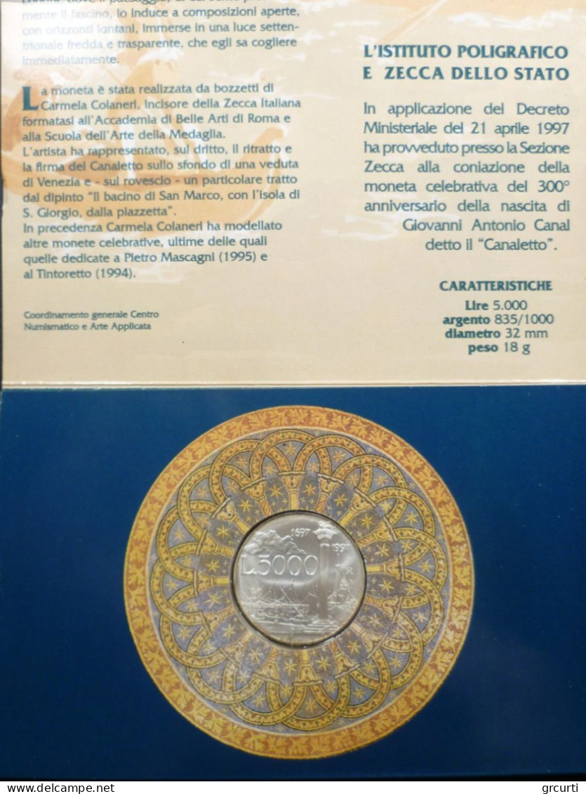 Italia - 5.000 Lire 1997 - Giovan Antonio Canal Detto Il "Canaletto" - Gig# 473 - KM# 189 - 5 000 Lire