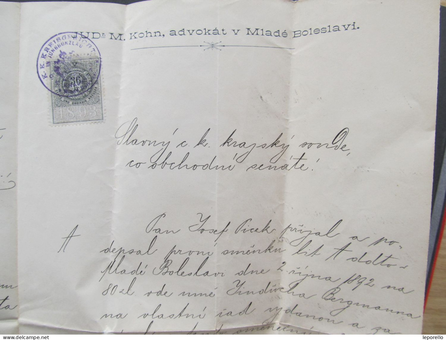 BRIEF Mladá Boleslav - Mnichovo Hradiště 1894 JUDr. Kohn Kolek  /// P9464 - Briefe U. Dokumente