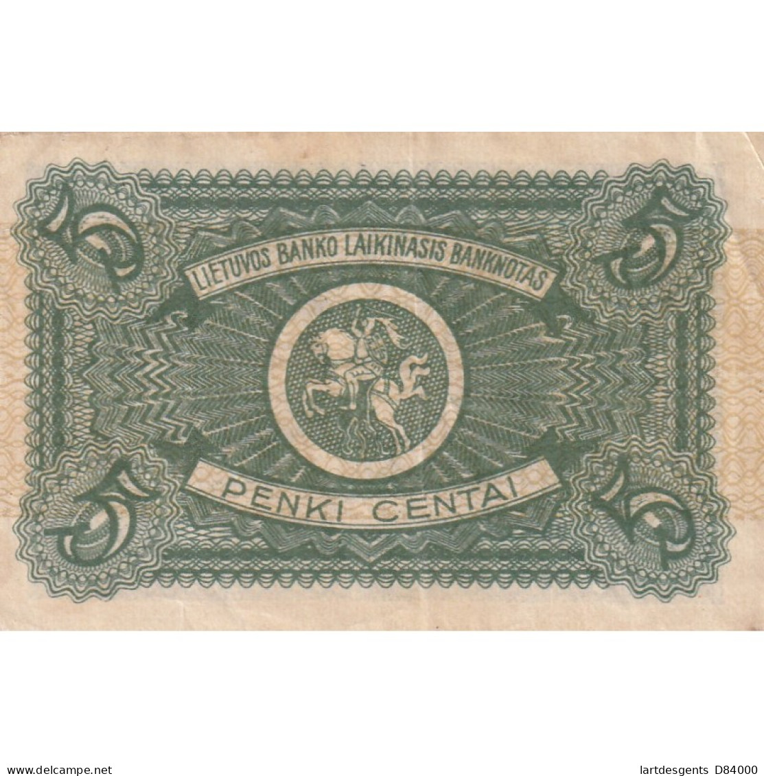 BILLET LITHUANIE 5 CENTAI 1922,  PICK 2a GRADE XF - Lithuania