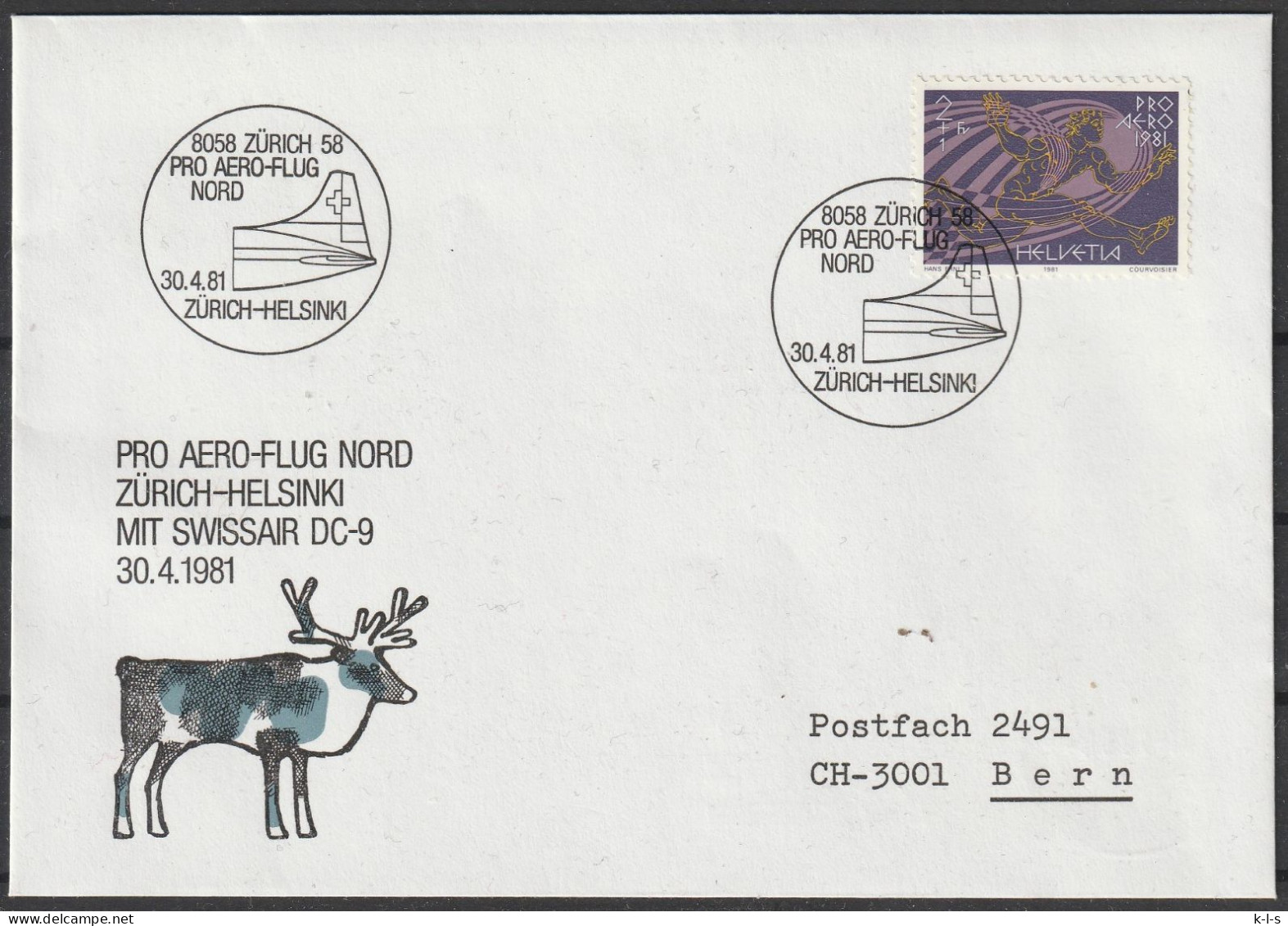 Schweiz: 1981, Fernbrief In EF, Mi. Nr. 1196, SoStpl. Zu Den Erinnerungsflug Am 30.04.1981, ZÜRICH-HELSINKI - Erst- U. Sonderflugbriefe