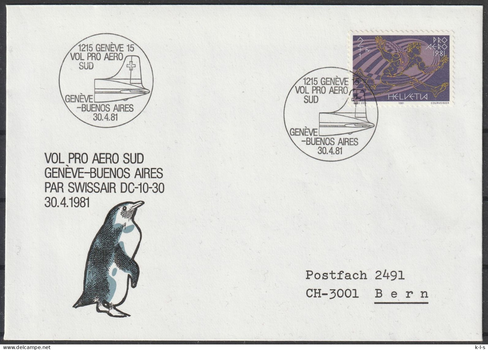 Schweiz: 1981, Fernbrief In EF, Mi. Nr. 1196, SoStpl. Zu Den Erinnerungsflug Am 30.04.1981, ZÜRICH-BUENOS AIRES - Premiers Vols