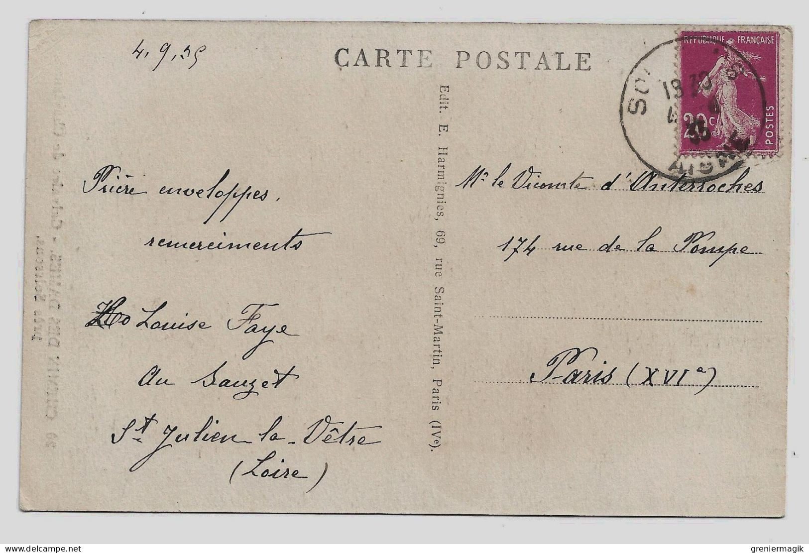 Chemin Des Dames - Calvaire De Chavignon Près Soissons Carte Adressée Au Vicomte D'Anterroches Rue De La Pompe Paris - Guerre 1914-18