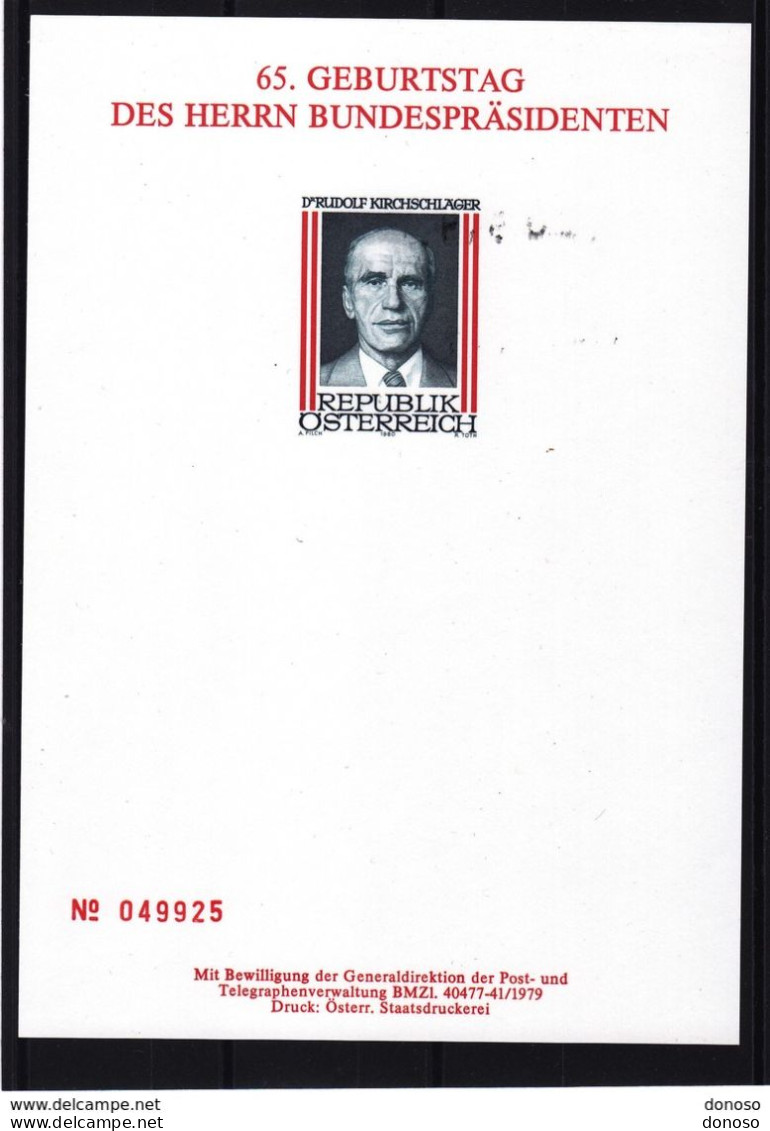 AUTRICHE 1980 PRESIDENT KIRSCHSCHLAGER  EPREUVE Yvert 1464, Michel 1635  NEUF** MNH - Unused Stamps