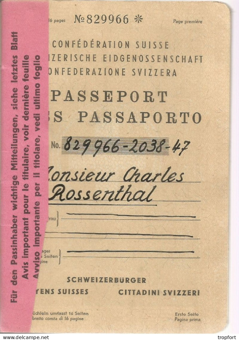 Passeport SUISSE  1947  + Carte D'immatriculation SCHWEIZER PASS - Other & Unclassified