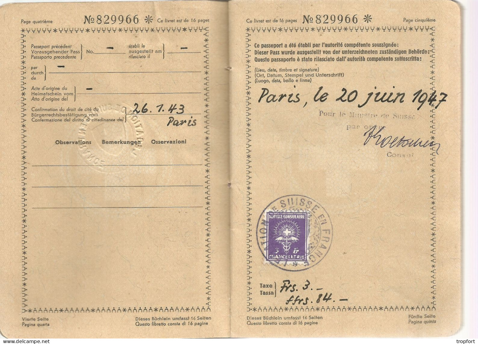 Passeport SUISSE  1947  + Carte D'immatriculation SCHWEIZER PASS - Autres & Non Classés