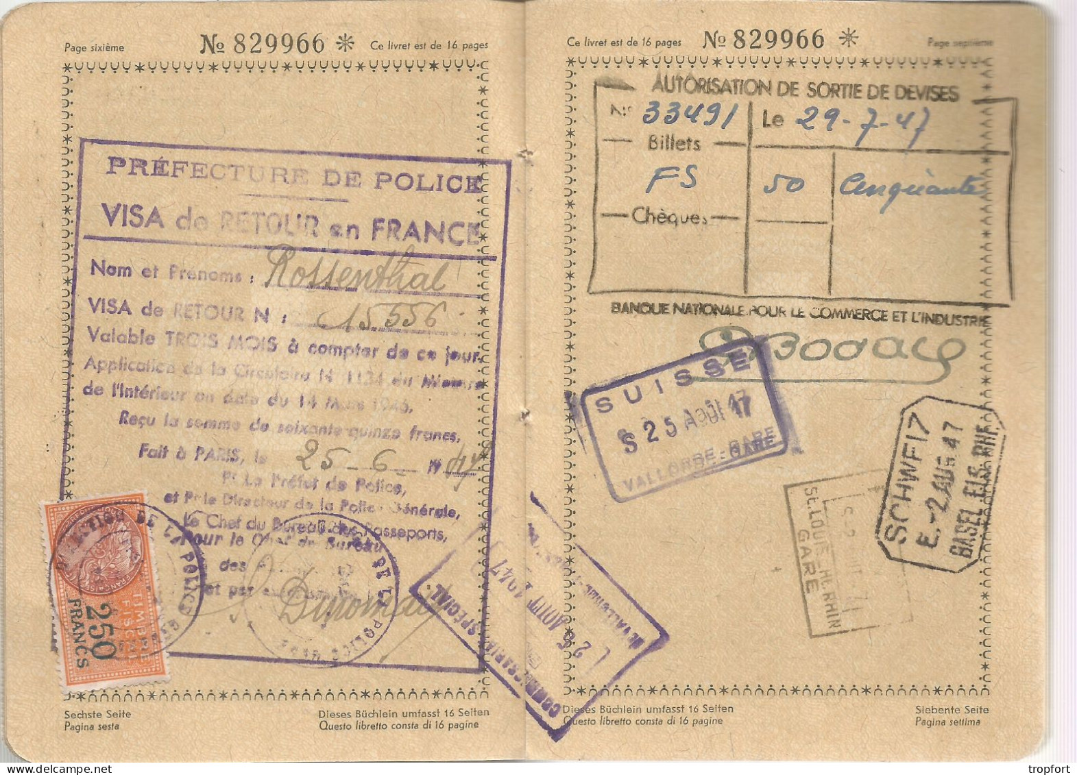 Passeport SUISSE  1947  + Carte D'immatriculation SCHWEIZER PASS - Other & Unclassified