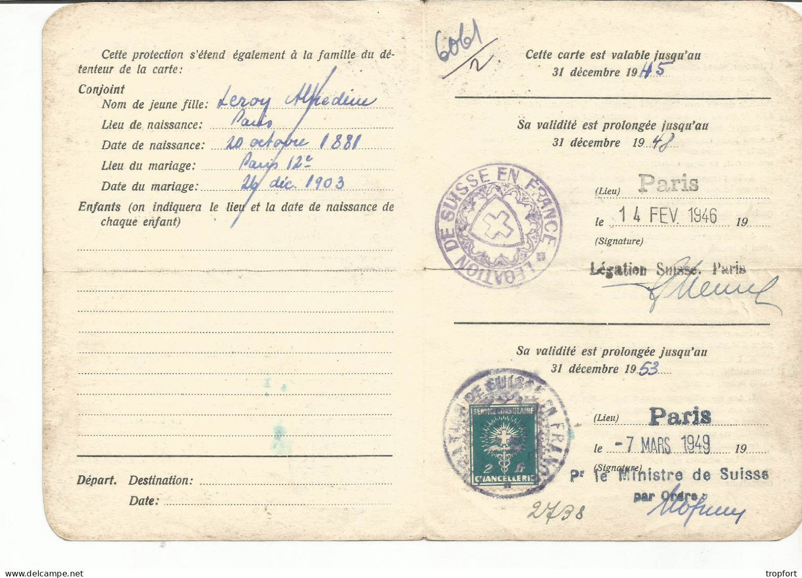 Passeport SUISSE  1947  + Carte d'immatriculation SCHWEIZER PASS