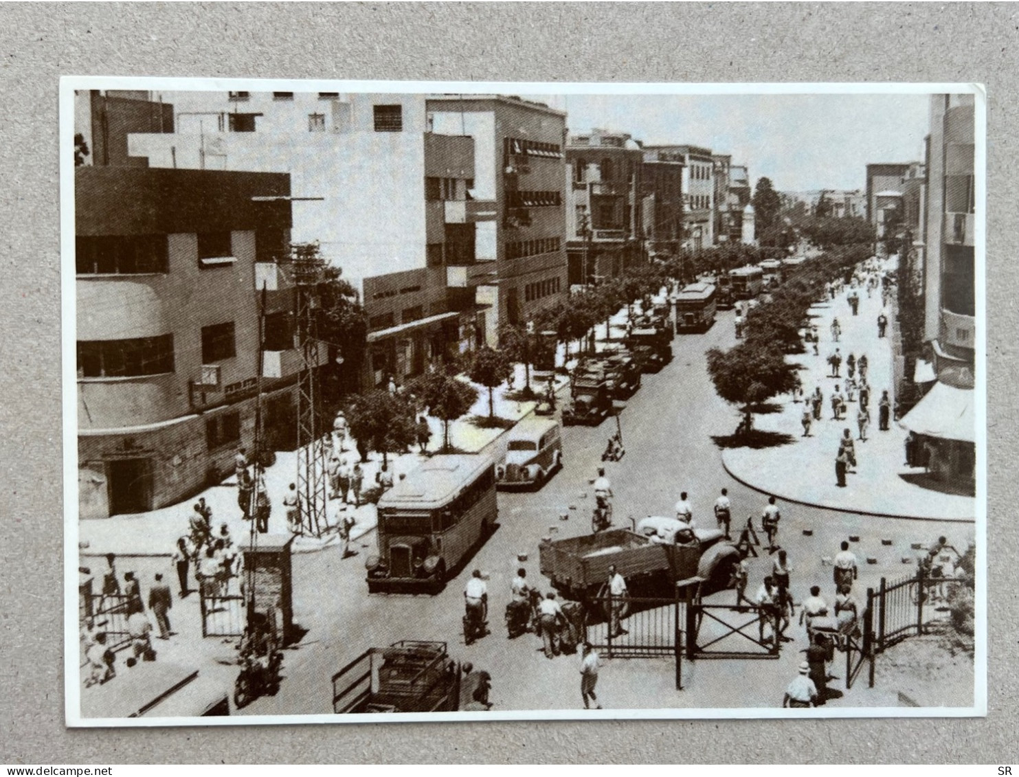 GEOGRAPHICAL POSTCARD - TEL AVIV Allenby Street Corner Of Yehuda Halevi Street. The Train Barrier On 40’s ISRAEL - Israel