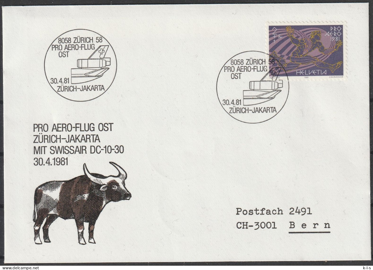 Schweiz: 1981, Fernbrief In EF, Mi. Nr. 1196, SoStpl. Zu Den Erinnerungsflug Am 30.04.1981, ZÜRICH-JAKARTA - First Flight Covers