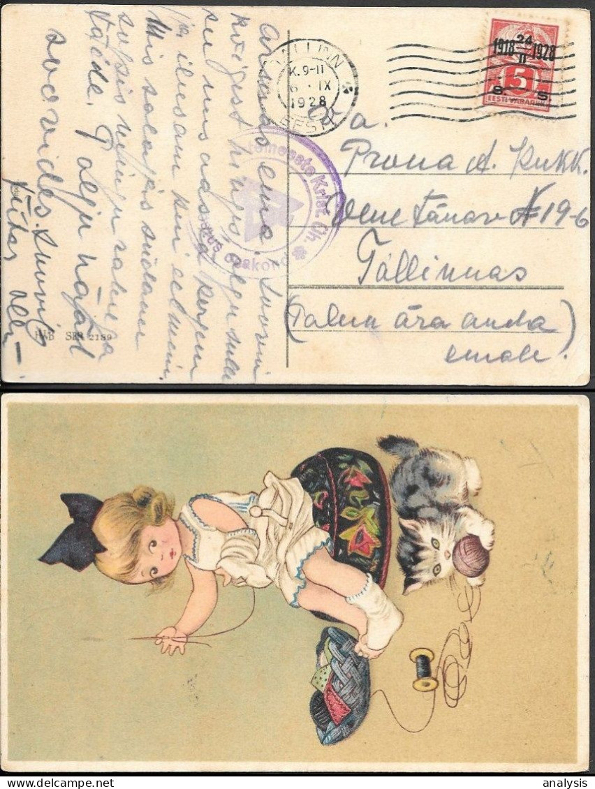 Estonia YMCA Handstamp Postcard Mailed 1928 - Estonia