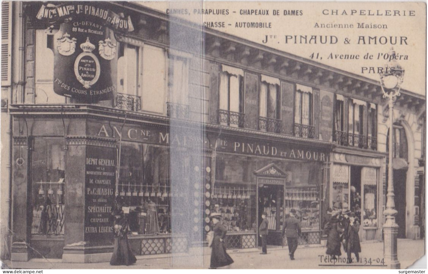 CPA PARIS CHAPELLERIE J. PINAUD & AMOUR 41 AVENUE DE L'OPERA - Arrondissement: 02