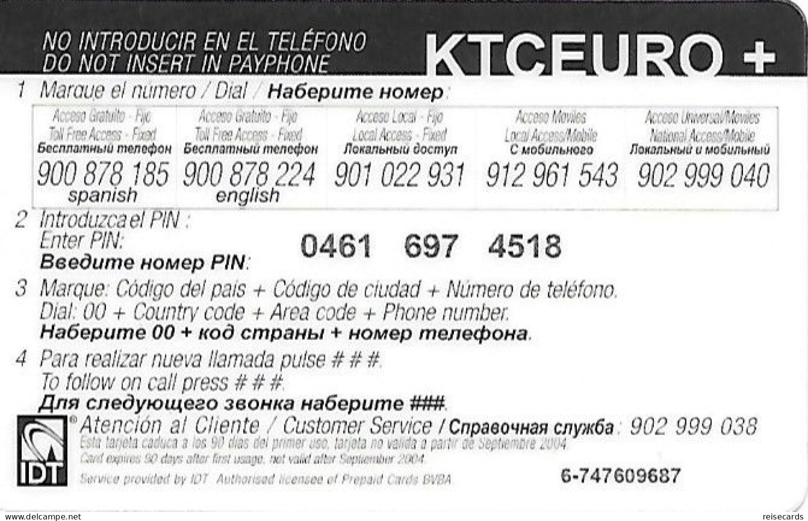 Spain: Prepaid IDT - KTCEuro, SuperCall 09.04 - Sonstige & Ohne Zuordnung