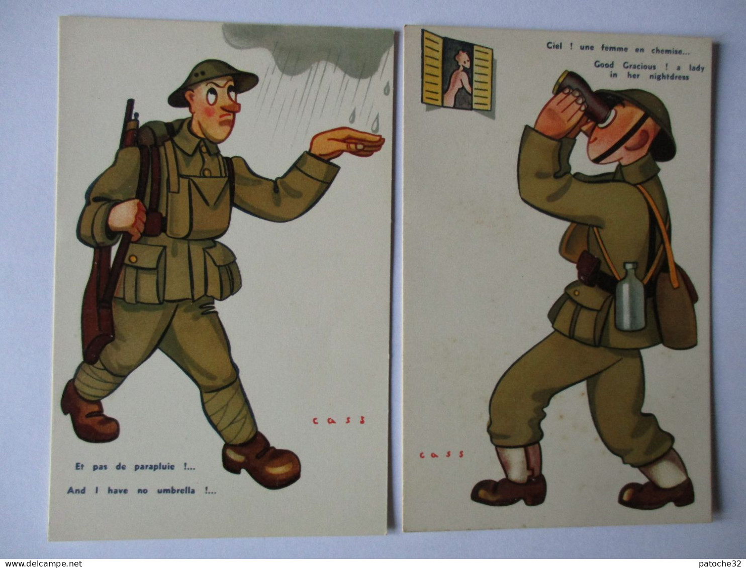 2 Cpa..militaria..illustrateur Cass..ciel Une Femme En Chemise/lady In Her Nightdress..pas De Parapluie.. - Guerre 1939-45