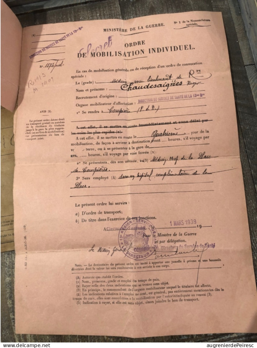 Carnet Militaire Et D’infirmier Du Poilu Roger Chaudesaigues 14-18 Ribaute Les Tavernes (Gard) - 1914-18
