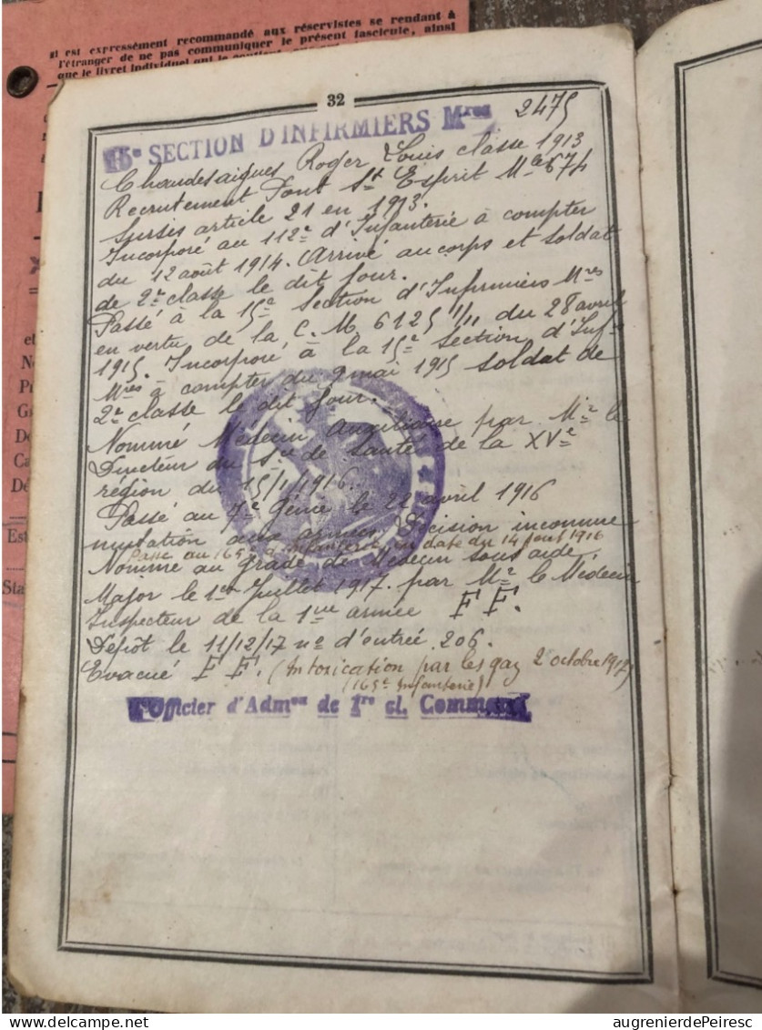 Carnet Militaire Et D’infirmier Du Poilu Roger Chaudesaigues 14-18 Ribaute Les Tavernes (Gard) - 1914-18