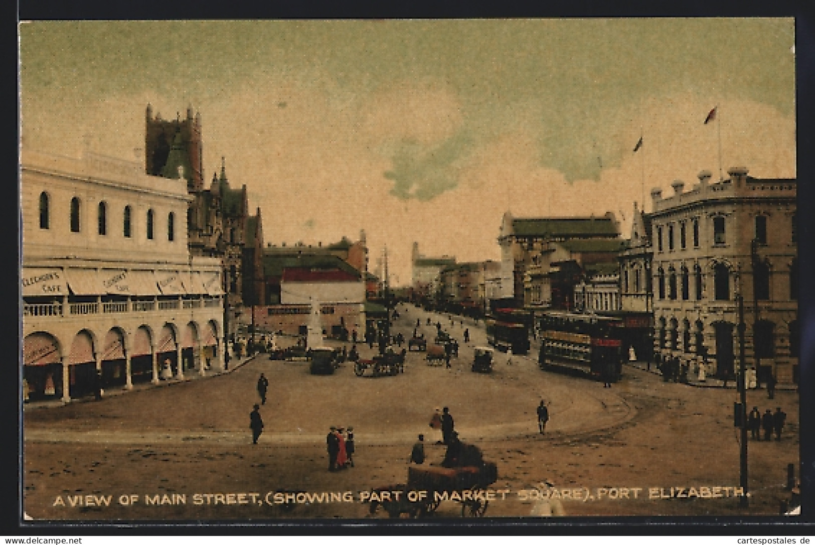 AK Port Elizabeth, A View Of Main Street And Part Of Market Square, Strassenbahn  - Strassenbahnen