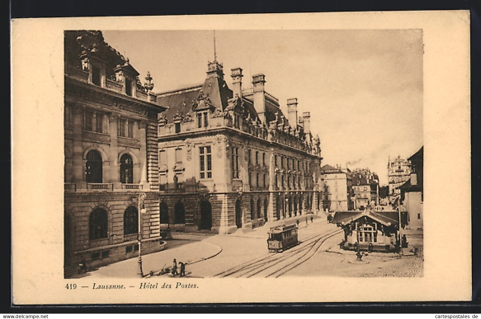 AK Lausanne, Strassenbahn Am Hôtel Des Postes  - Strassenbahnen