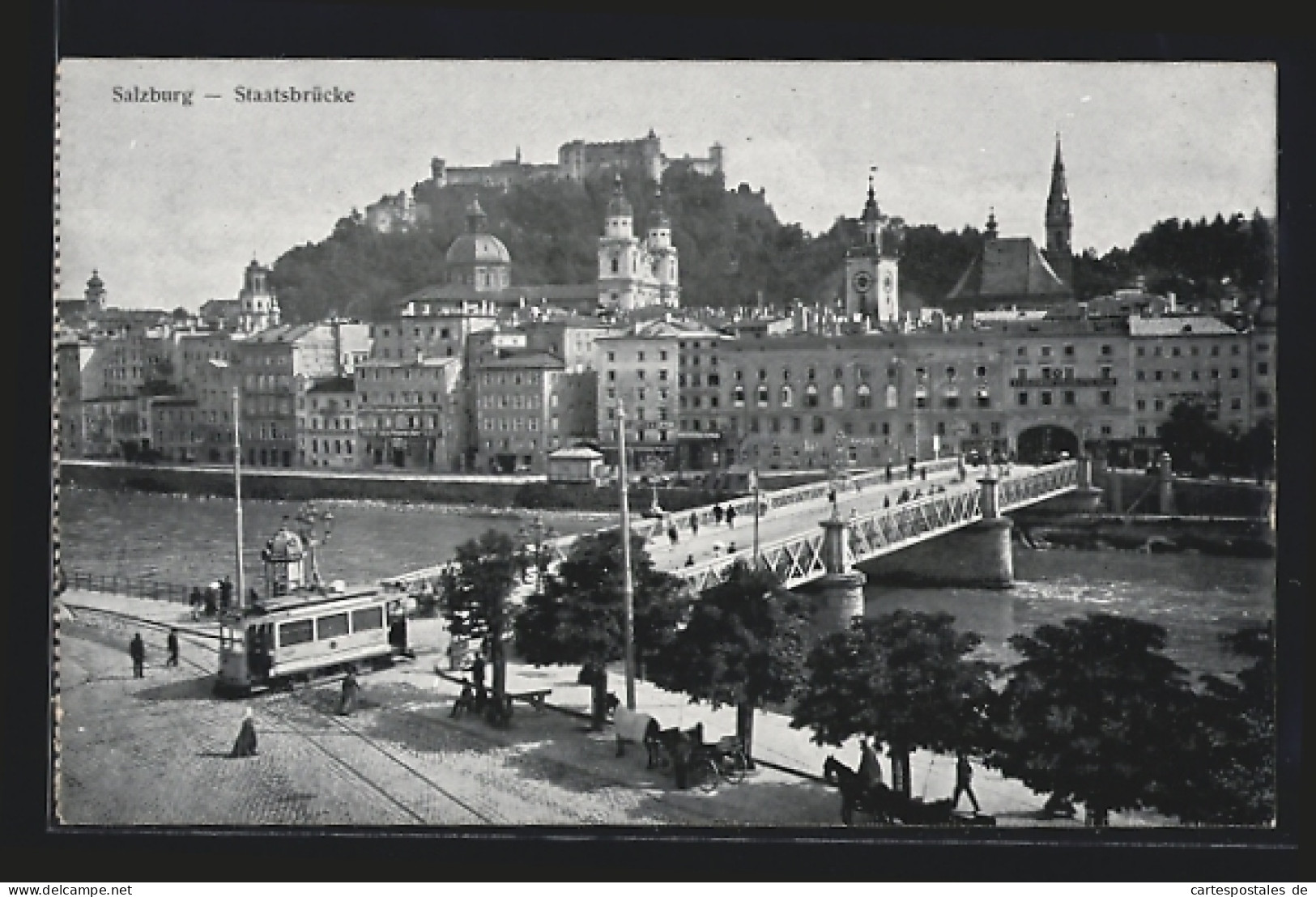 AK Salzburg, Die Staatsbrücke Mit Strassenbahn  - Strassenbahnen