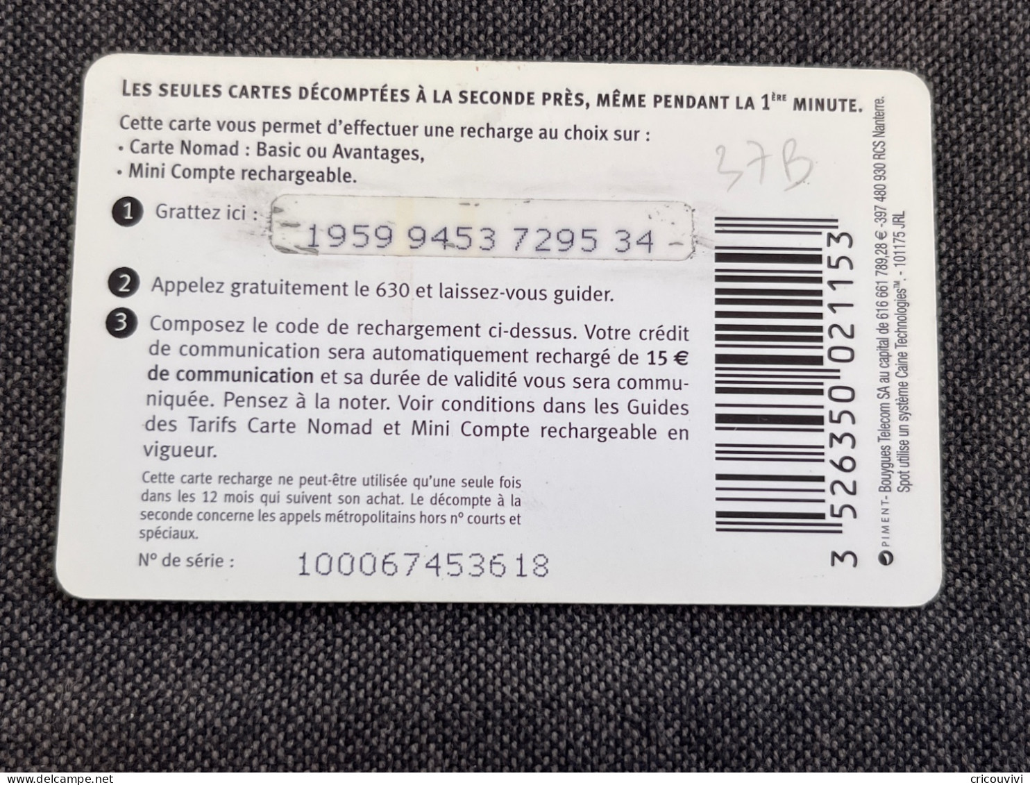 Nomad / Bouygues Nom Pu37B - Cellphone Cards (refills)