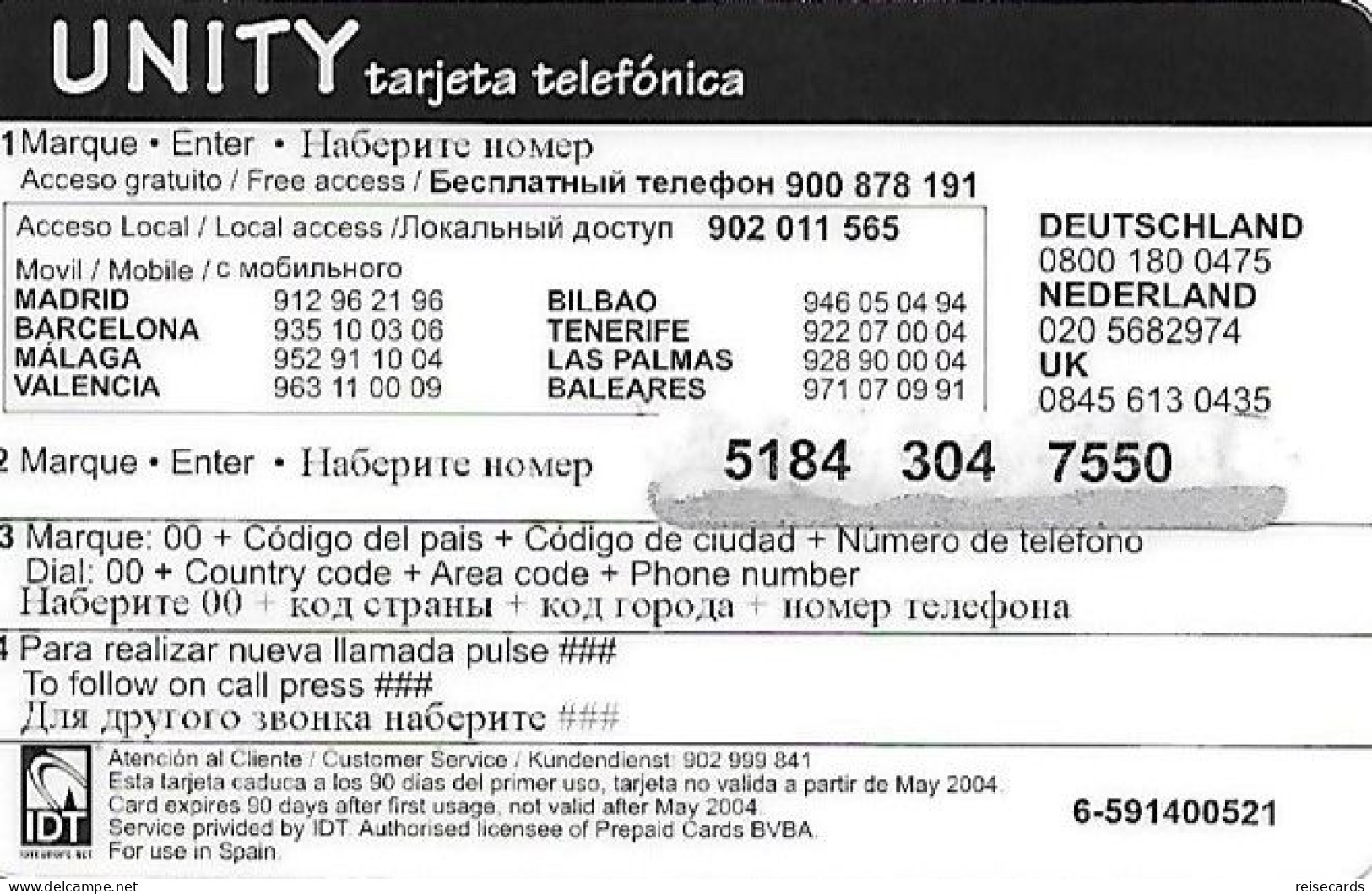 Spain: Prepaid IDT - KTCEuro, Unity 05.04 - Autres & Non Classés