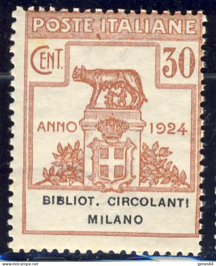 1924 - Enti Parastatali - Bibliot. Circolanti Milano - 30 C. Bruno Nuovo MNH (Sassone N.15) 2 Immagini - Franchise