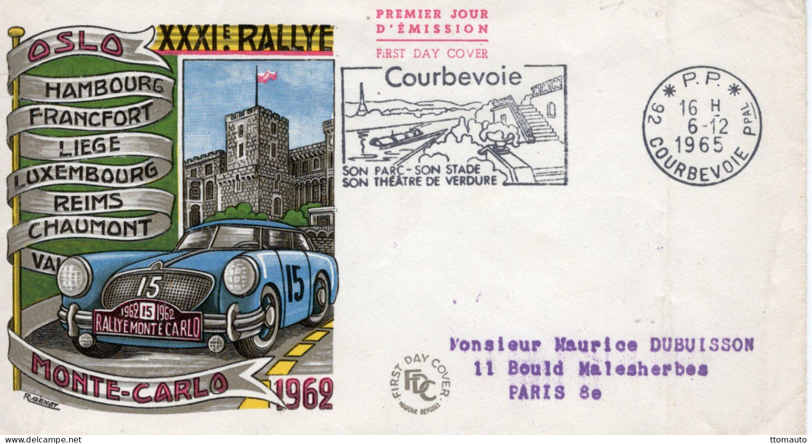 XXXIe Rallye Monte-Carlo 1962 - Départ Oslo - Monaco Envelope FDC - Automobile