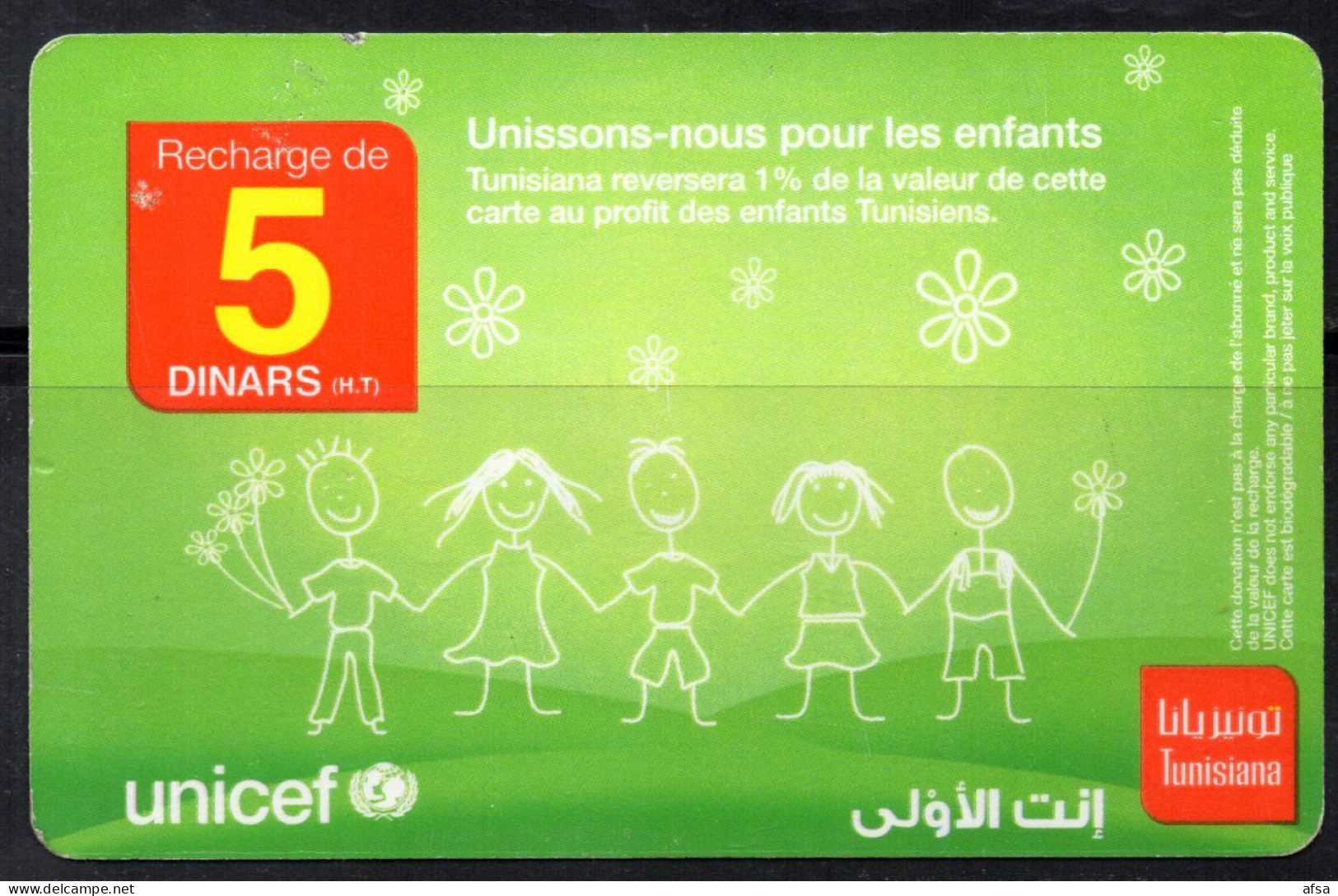 Cartes De Recharge -UNICEF -Tunisiana-2 Images (Recto-Verso) -2 Scans - Tunisie