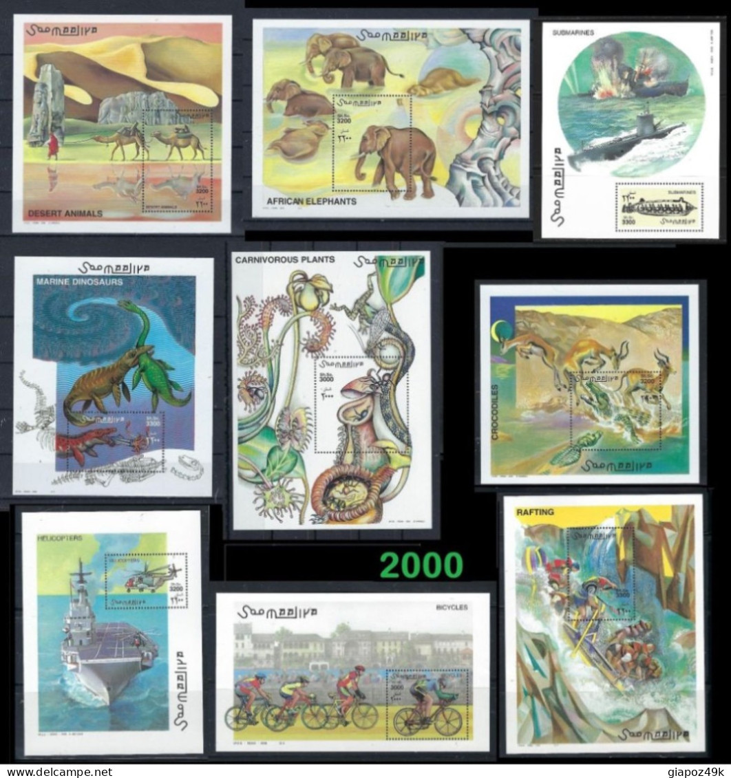 ● SOMALIA 2000 ֍ Animali Deserto Elicotteri Bici Elefanti Sottomarini An. Preistorici Piante Coccodrilli Rafting ●72 € ● - Somalia (1960-...)