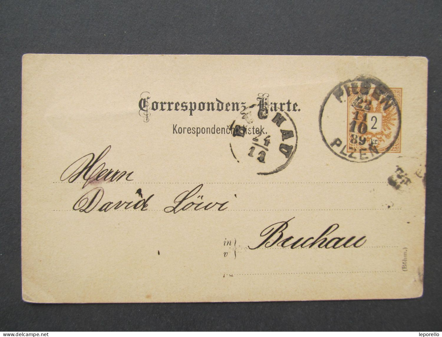 GANZSACHE Plzeň - Buchau Bochov 1889 // P9420 - Briefe U. Dokumente